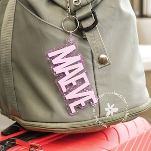 Glitter Rucksack Tags Kinder Schlüsselanhänger personalisierte Namen Tag Kinder Lunch Box Tag Windel Tasche Tag Acryl Schlüsselbund Namen Tag Schlüsselbund Lunchbox Tag
