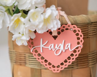 Valentine's Day Basket Tag Personalized Valentine's Day Name Tag Custom Basket Tag Acrylic Heart Name Tag Acrylic Scallop Heart Tag