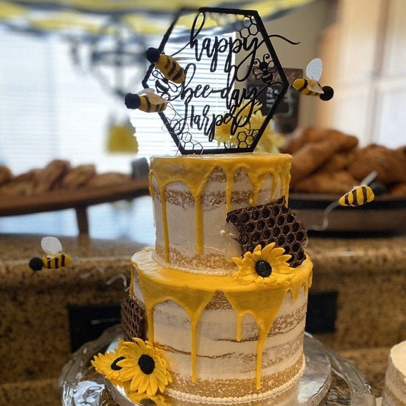 Sunflower Bee ONE Cake Topper, Bee Themed First Birthday Cake