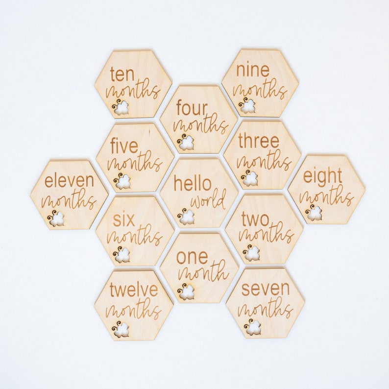 Baby Announcement Bee Themed Baby Monthly Milestone Cards Baby Milestone Blocks Etched Wooden Baby Milestone Cards Newborn Photo Prop