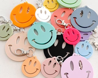 Happy Face Keychain Trendy Acrylic Key Rink Bag Charm Perfect Gift For Your BFF Happy Face Bag Charms Kids Backpack Tags Smile Bag Charms