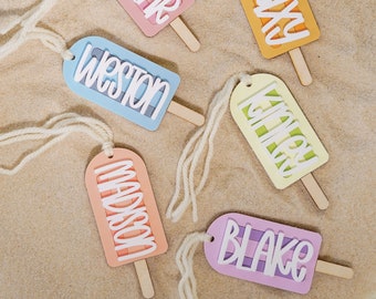 Eis am Stiel Rucksackanhänger Sommeranhänger Namensschild für Kinder Personalisierter Geschenkanhänger Schlüsselbundanhänger Sommerkorbanhänger Pool Party Favors Acryl Taschenanhänger
