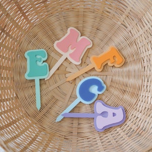 Letter Cupcake Toppers Retro Cupcake Toppers Personalized Cupcake Toppers Birthday Cupcake Toppers Custom Cupcake Toppers Kids Party Decor