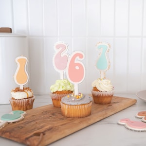 Retro Number Cupcake Topper Groovy Birthday Party Cake Topper First Birthday Single Digit Number Cake Topper Number Cupcake Topper