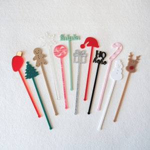 Christmas Stir Sticks Christmas Party Decor Christmas Swizzle Sticks Christmas Barware Christmas Stirrers Holiday Decor Drink Sticks