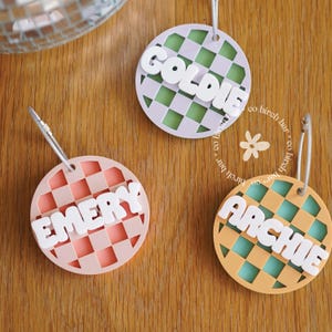 Checkered Acrylic Bag Tag Backpack Tags 3D Keychain Acrylic Name Tag Bag Tag Luggage Tag Diaper Bag Tag Lunch Box Tag Kids Tag Checkered