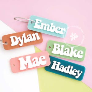 Acrylic Bag Tag Keychain 3D KeyChain Acrylic Name Tag Bag Tag Luggage Tag Diaper Bag Tag Lunch Box Tag Backpack Tags Kids Tag Backpack