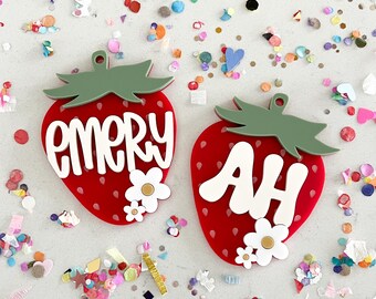 Strawberry Backpack Tag Acrylic Bag Tag Kids Bag Tag Diaper Bag Tags Acrylic Keychain Kids Luggage Tag Boho Daisy Tag Kids 3D Backpack Tags