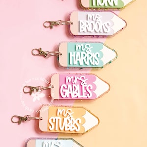 Glitterpotlood sleutelhanger Lerarencadeau Leraar Sleutelhanger Tag Leraar Geschenken Einde van School Leraar Cadeau Leraar Waardering Leraar Bag Tag