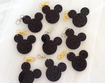 Black Confetti Glitter Mouse Bag Charm Keychain Bag Charms Kids Backpack Charms Purse Charms Diaper Bag Charm Personalized Bag Charms