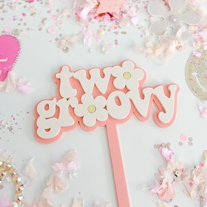 Two Groovy Cake Topper Retro Cake Topper Daisy Cake Topper 2nd Birthday Cake Topper Boho Cake Topper Groovy Birthday Party Decorations