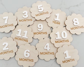 Scalloped Monthly Baby Milestone Discs Monthly Milestones Wood Monthly Milestone Marker Baby Gift Monthly Milestone Plaques Baby Milestones