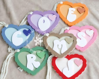 Valentines Day Heart Tags Valentines Basket Valentines for Kids Personalized Name Tag Valentine Heart Gift Tag Galentines Scallop Heart Tags