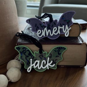 Boo Basket Tag Sparkly Bat Halloween Tag Halloween Basket Tag Halloween Gifts for Kids Personalized Gift Halloween Name Tags Acrylic 3D Tag
