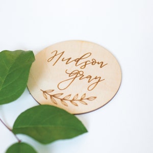Wood Baby Name Sign, Custom Engraved Baby Name Sign, Newborn Announcement, Birth Announcement, Round Name Sign, Baby Name Sign, Wood Sign