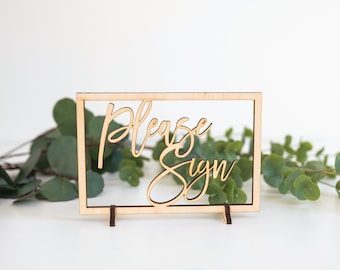 Por favor, firme el cartel de la boda, cartel de bienvenida, cartel del libro de visitas, decoración rústica para bodas, carteles de boda, cartel de libro de visitas de madera, señalización rústica para bodas