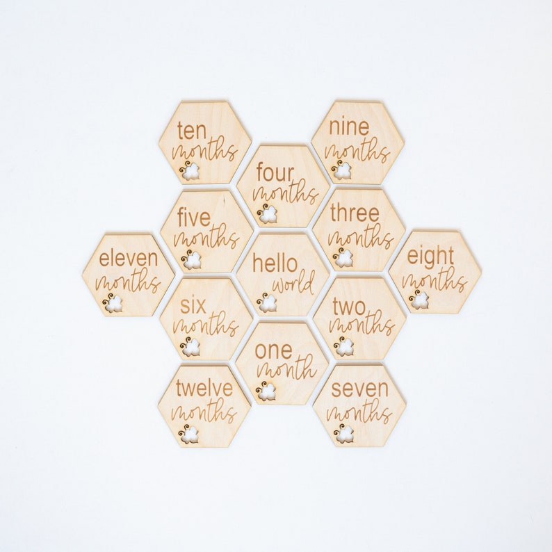 Baby Announcement Bee Themed Baby Monthly Milestone Cards Baby Milestone Blocks Etched Wooden Baby Milestone Cards Newborn Photo Prop