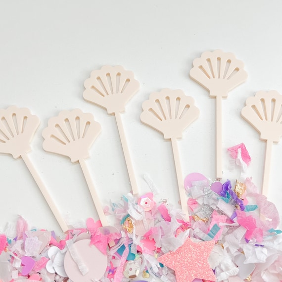 Seashell Cupcake Toppers Mermaid Birthday Party Under The Sea Cupcake Topper Mermaid Themed Seashell Party Decor Seashells Set of 6