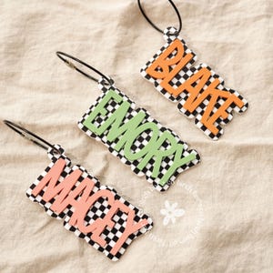 Karierte Rucksack Tags Kinder Rucksack Namenschilder Kinder Windel Tasche Tag Personalisierte Kinder Schlüsselbund Gepäckanhänger Acryl Schlüsselbund Rucksackanhänger