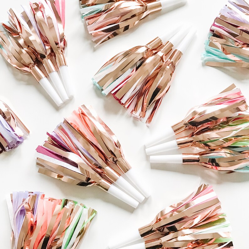 25 Custom Rose Gold Party Noisemakers Birthday Bachelorette Etsy