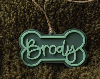 Dog Bone Ornament Dog Stocking Tag Pet Name Ornament Dog Christmas Ornaments Christmas Decor Dog Bone Ornament Dog Bone Tag Pet Stocking