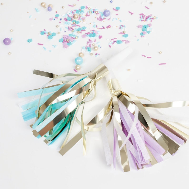 12 Custom Gold Party Noisemakers Fringe Party Horns Etsy