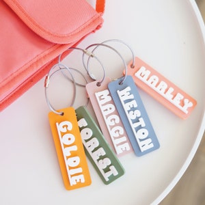 Étiquette de sac en acrylique Porte-clés Étiquettes de sac à dos 3D Étiquettes pour enfants Porte-clés Étiquette de nom en acrylique Étiquette de boîte à lunch Étiquette de bagage Étiquette de sac à langer Étiquette de sac à dos pour enfants
