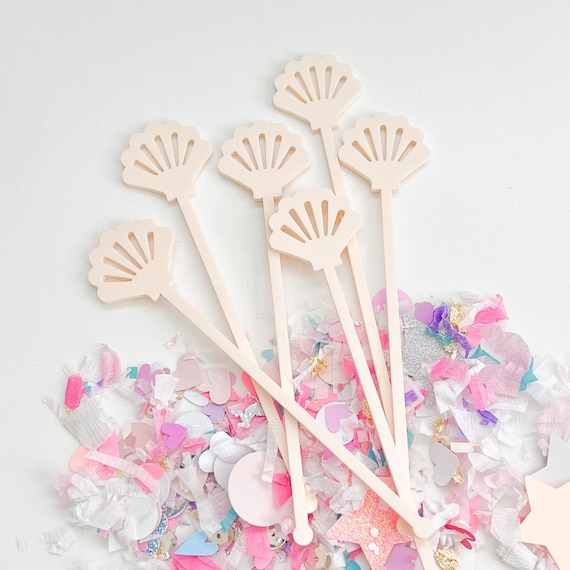 Acrylic Seashell Stir Sticks Seashell Party Decor Mermaid Birthday Under The Sea Beach Themed Seashell Drink Stir Sticks Wedding Set of 6