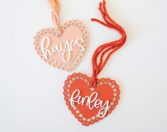 Scallop Heart Tag Heart Tag Valentines Basket Tags Acrylic Heart Tags Kids Valentine's Decor Valentine's Day Bag Tags Custom Heart Name Tag