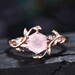 Natural Rose Quartz Ring Sterling Silver Hexagon Leaf Engagement Ring Solitaire Ring Crystal Ring Valentine's Day Jewelry Gift for Couple 