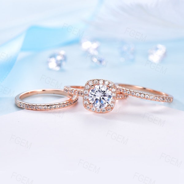 Wedding Ring Set 3PCS 18K Rose Gold Plated Engagement Stacking Band 1.5 Carat Cubic Zircon Promise Bridal Band Set Valentine's Gift For Her
