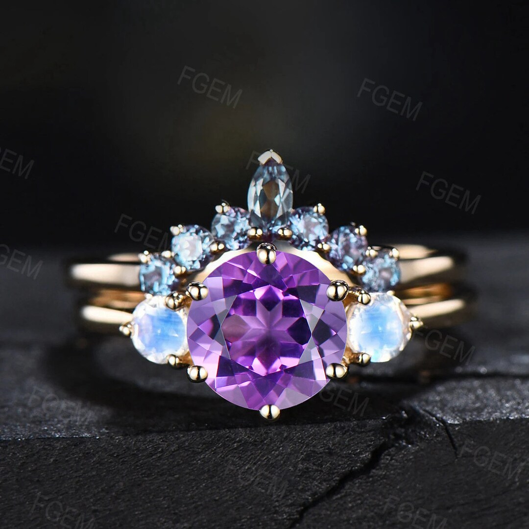 February Rings February Birthstone Engagement Ring Set Round Cut Natural Amethyst ...