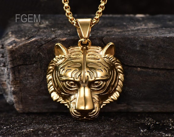 Tiger Head Pendant 18K Yellow Gold 