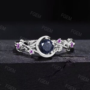 Nature Inspired Galaxy Blue Goldstone Amethyst Engagement Ring - Etsy