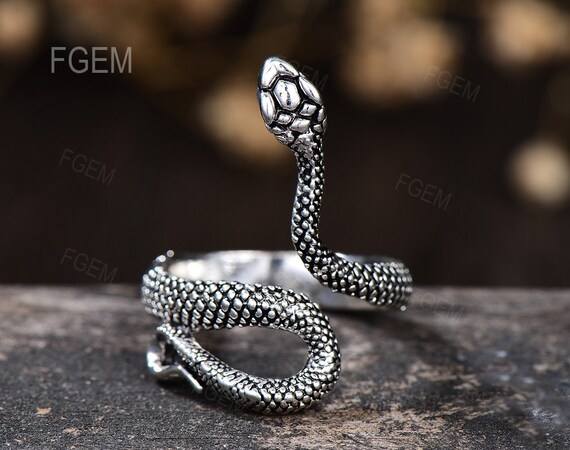 Stainless Steel Silver Fashion Men Punk Snake Ring Cast Jewelry Gift Adjustable 