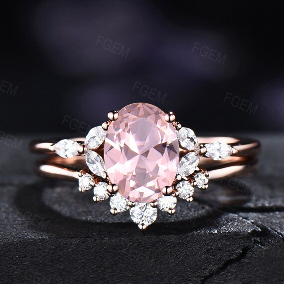 Morganite wedding set silver deals