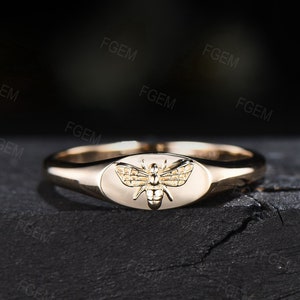 Honey Bee Signet Ring Simple 18K Solid Gold Tiny Bee Ring Personalized Cute Honey Bee Statement Ring Jewelry For Women Girls From Size 4-10