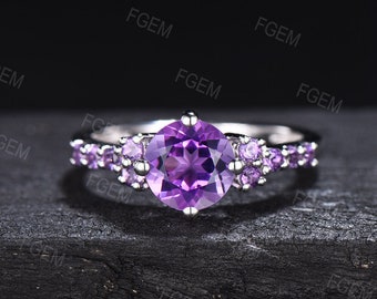 1.2ct Rundschliff Natürlicher Amethyst Verlobungsring Damen Sterling Silber Lila Kristall Ring Amethyst Ehering Februar Geburtsstein Schmuck