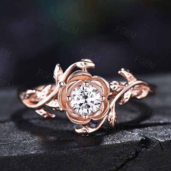 Rose gold floral engagement cheap rings