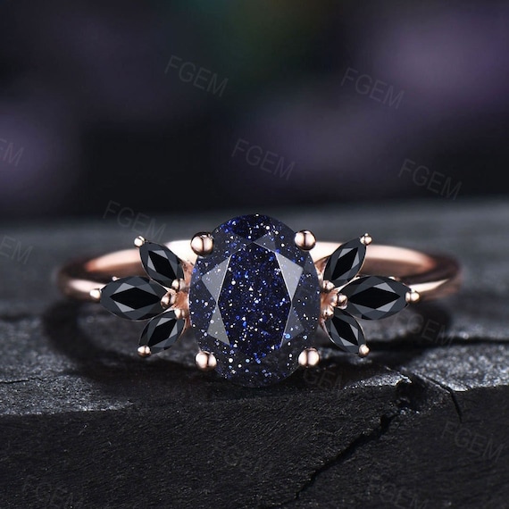 Vintage unique black rutilated quartz engagement ring Twisted black cr –  PENFINE
