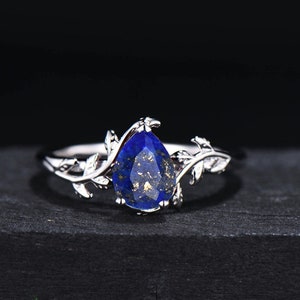 Natural Lapis Lazuli Engagement Ring Set Vintage Lapis Gold Ring Pear ...