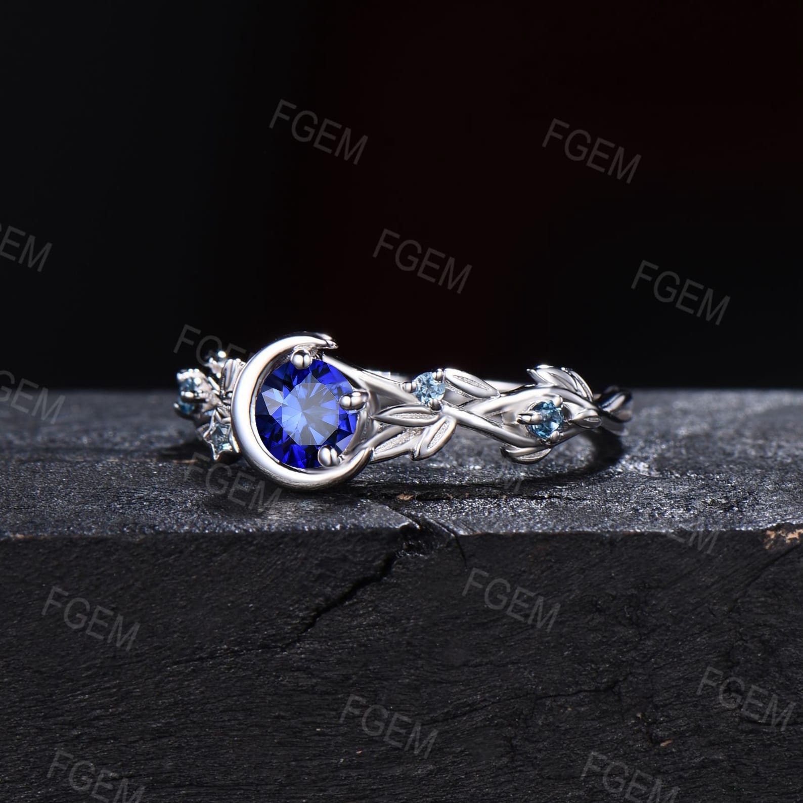 Nature Inspired Blue Sapphire Engagement Rings Moon Star
