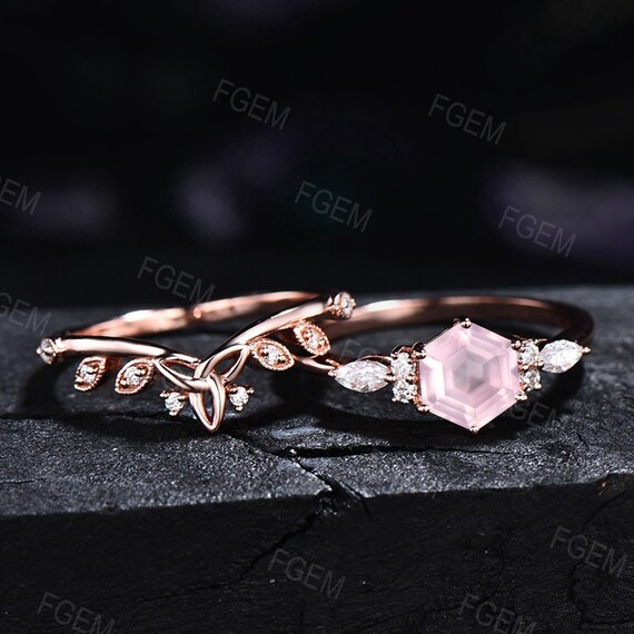 Rose quartz stone engagement ring deals