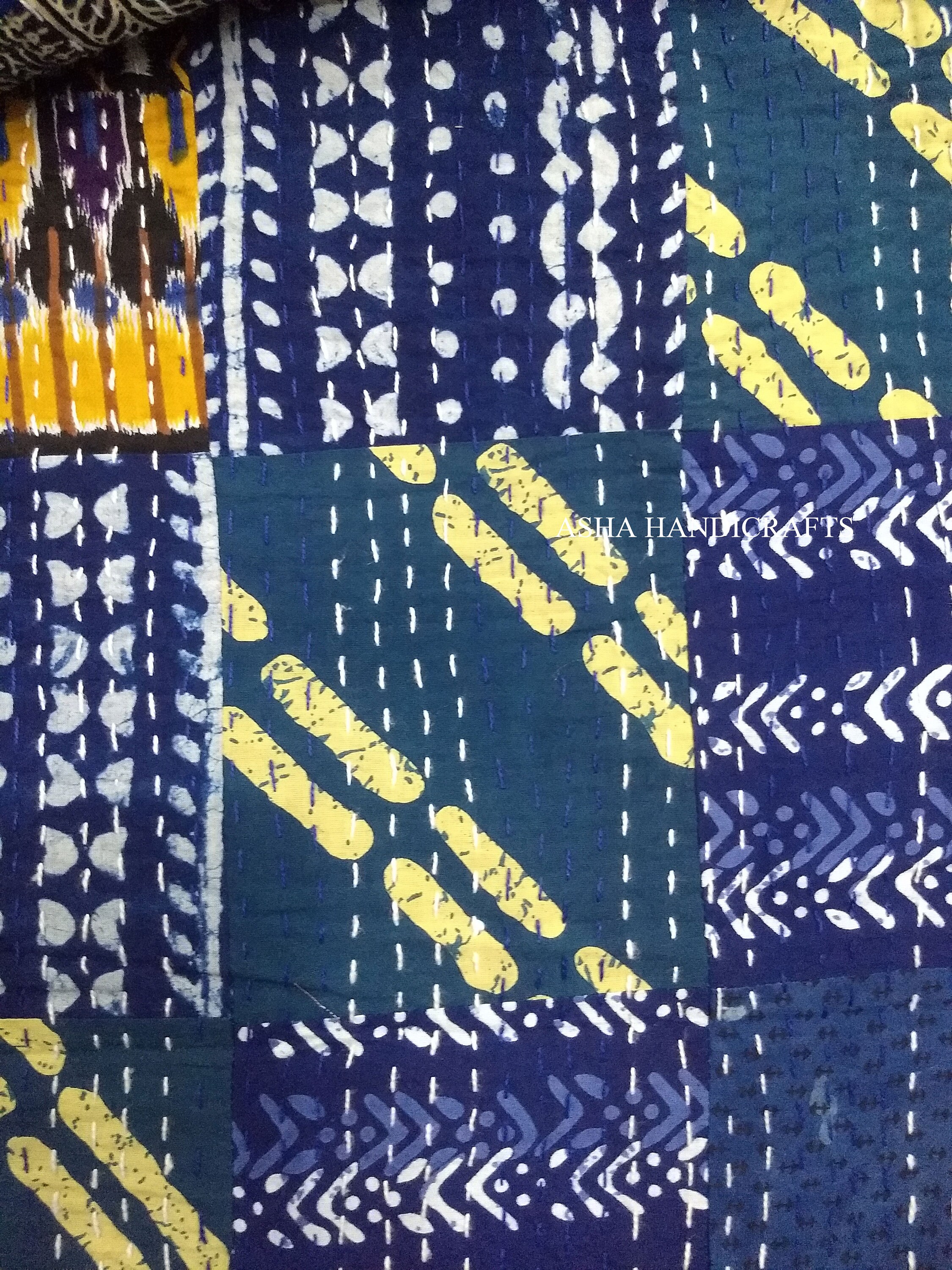 Indian Indigo Patchwork handmade Kantha Quilt Boho chic Etsy
