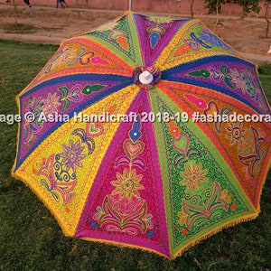 Beautiful Kashmiri Embroidery Umbrella, Indian Handmade Large Parasol Outdoor Patio Decoration, bohemian Beach Umbrella, Garden Umbrellas