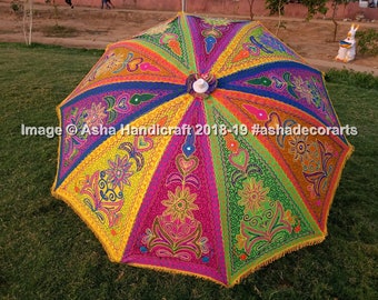 Beautiful Kashmiri Embroidery Umbrella, Indian Handmade Large Parasol Outdoor Patio Decoration, bohemian Beach Umbrella, Garden Umbrellas