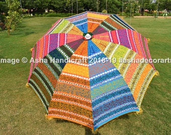 Indian Handmade Mirror Sequence Work Garden Umbrellas, hippie Wedding Haldi Mahendi Function Decor Umbrellas, Patio Oudoor Sun Shade parasol
