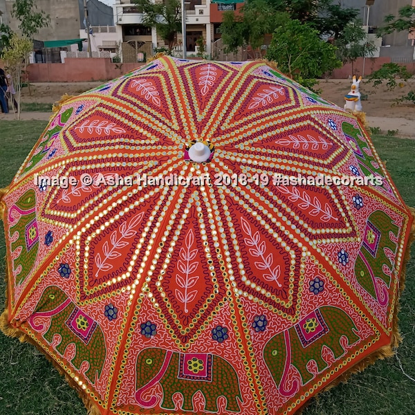 New Big Size Large Umbrella Fine Handmade Embroidery Garden Umbrella, Multi Colored Indian Theme Wedding Sangeet Decorative Garden Parasols