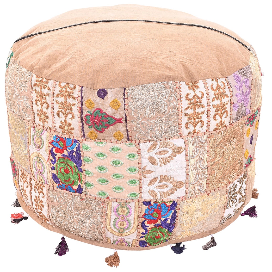 Indian Bohemian Ottoman Pouf Cover Ethnic Beige Multi color Etsy