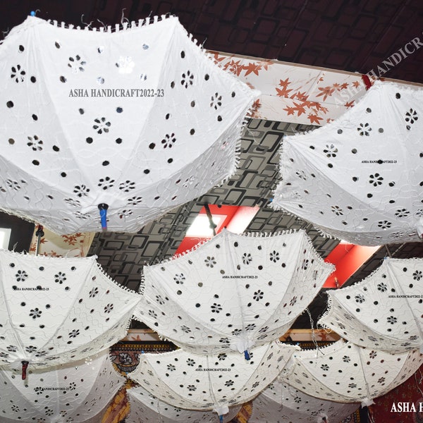 Handgemachte detaillierte volle Baumwolle asiatische viktorianische weiße Spitze Spiegel Regenschirm Sonnenschirm, indische Hochzeit dekorative Regenschirm Großhandel Lot von 5 Stück